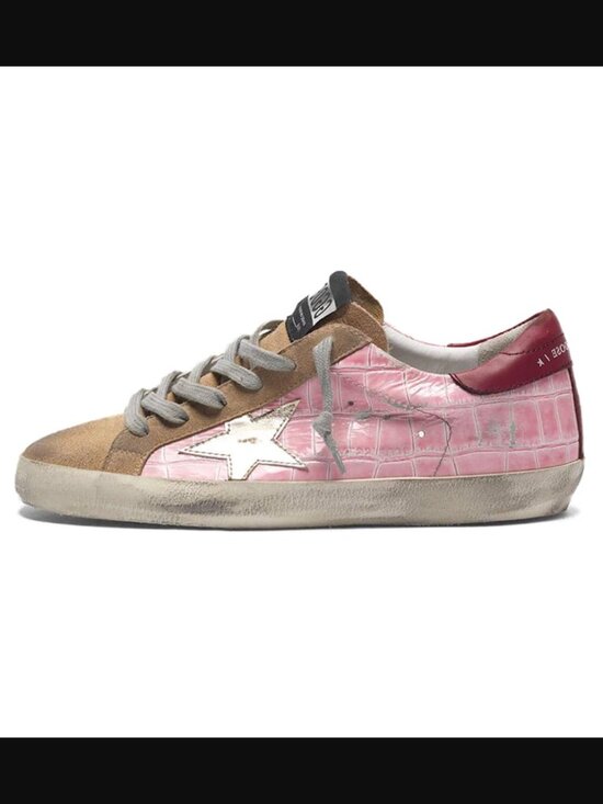 Golden Goose Shoes - RARE Golden Goose Super-Star Pink Burgundy Crocodile Pattern Platinum Star Sz37